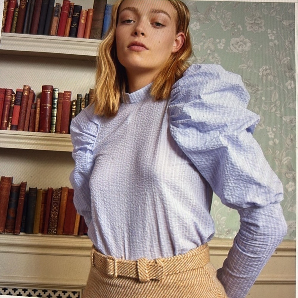 Sister Jane Puff Sleeve Seersucker Blouse M